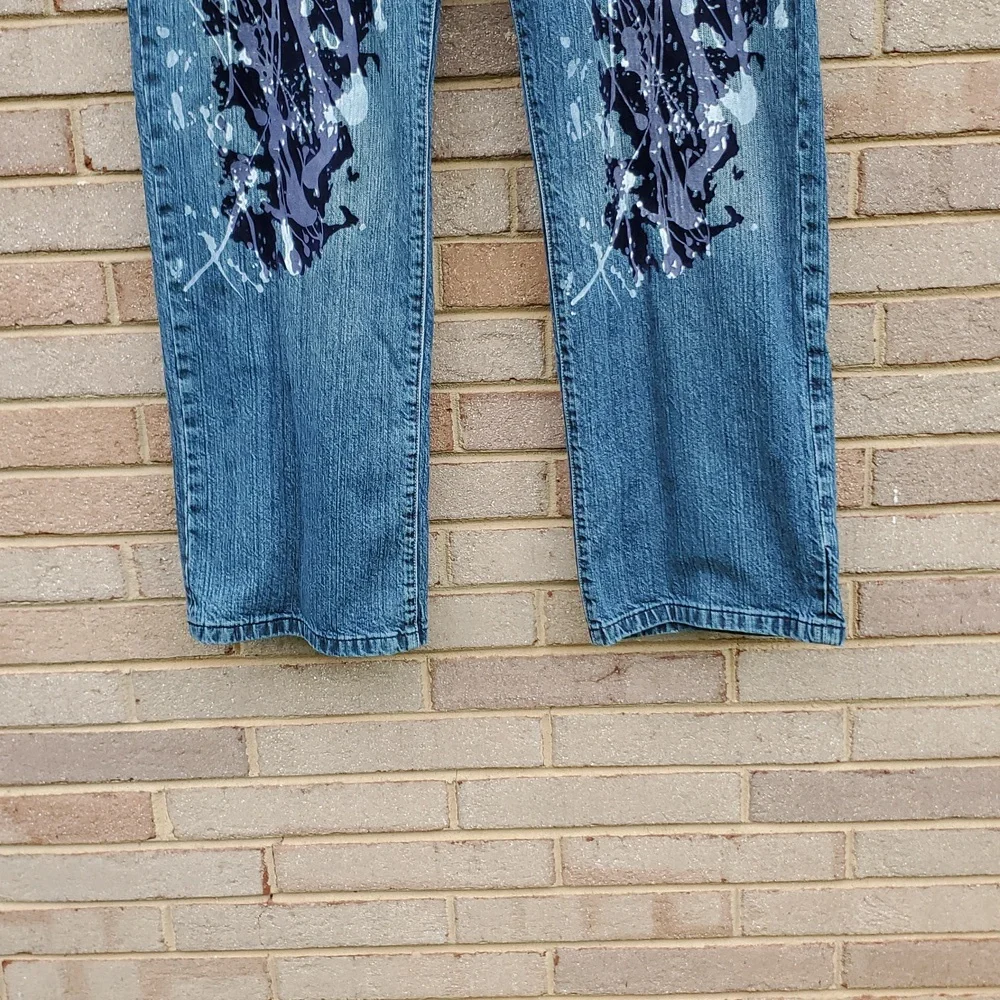 Akademiks Baggy Vintage Jeans Paint Splatter Velvet Feel 36 X 33